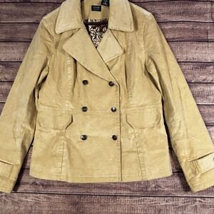 Nicole Miller Tan Beige Corduroy Double Breasted Pea Coat Jacket Size 14